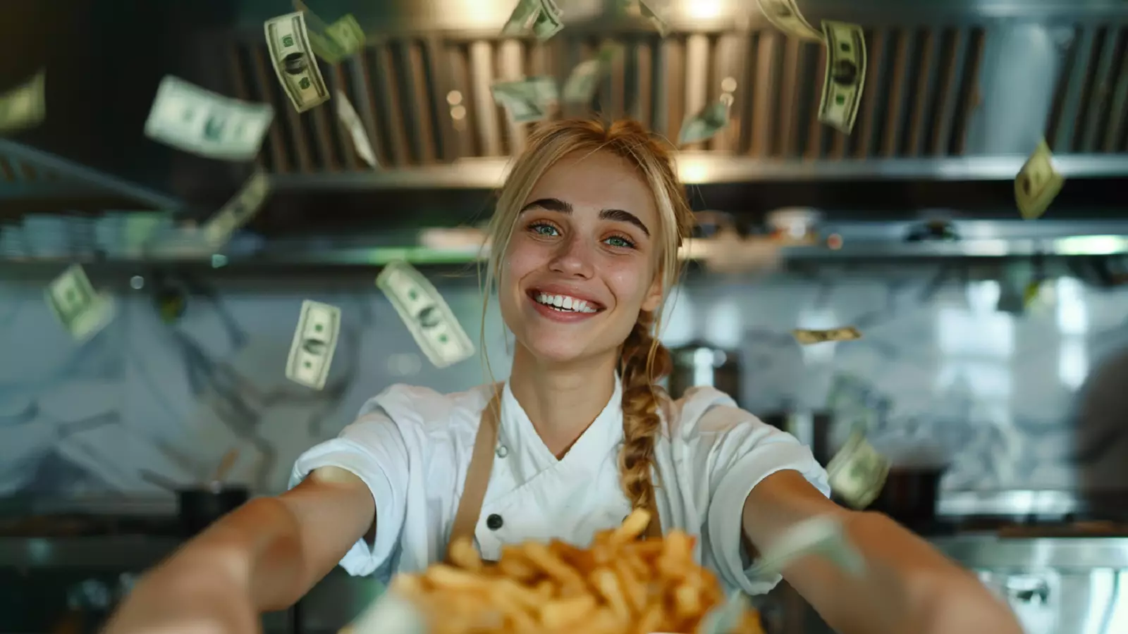 Picture of a Cook enjoying her Cooking Job and making loads of Money from Cooking