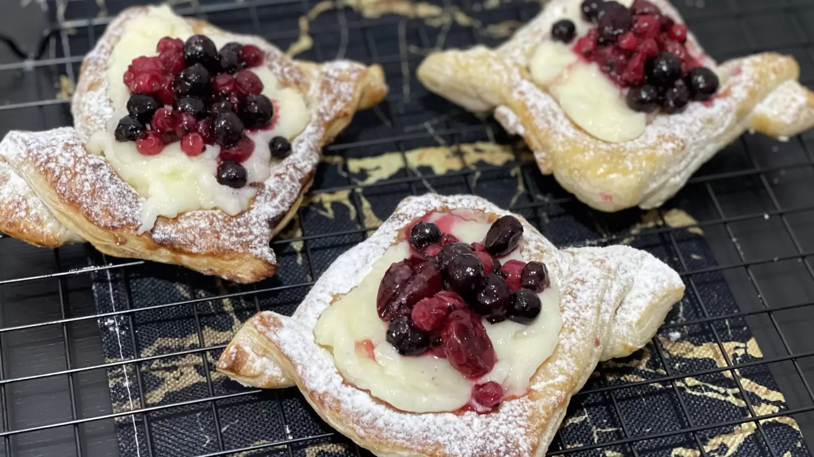 Homemade Danish pastry on a cooling rack