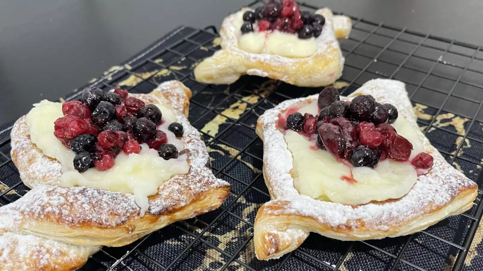 Danish pastry recipe on a cooling rack