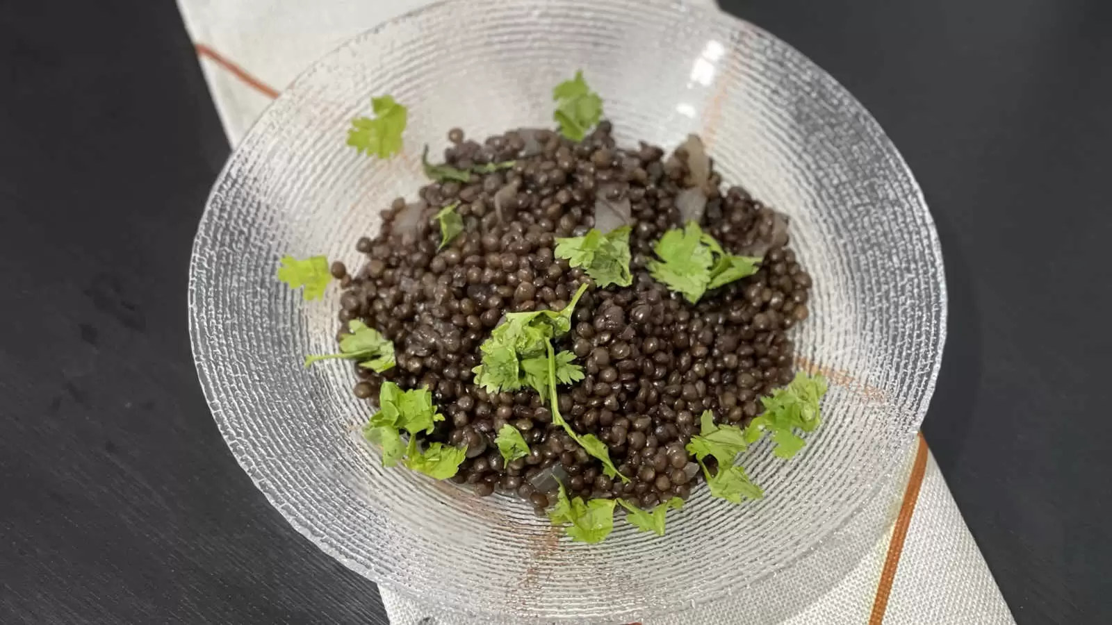 Homemade Lentil stew in a glass dish