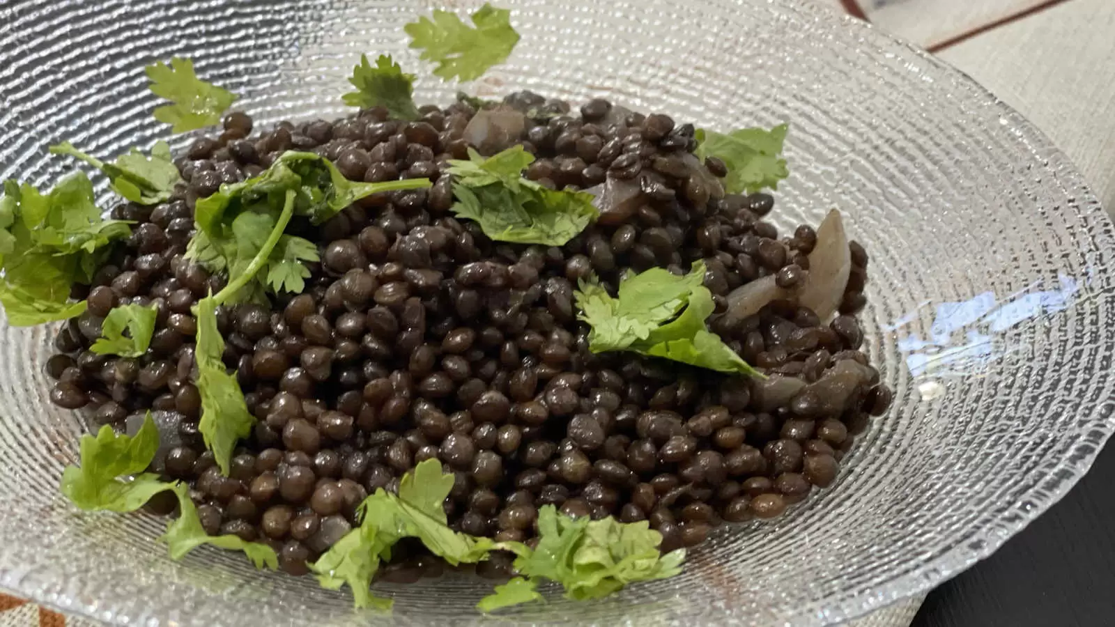 Lentil stew recipe in a glass dish