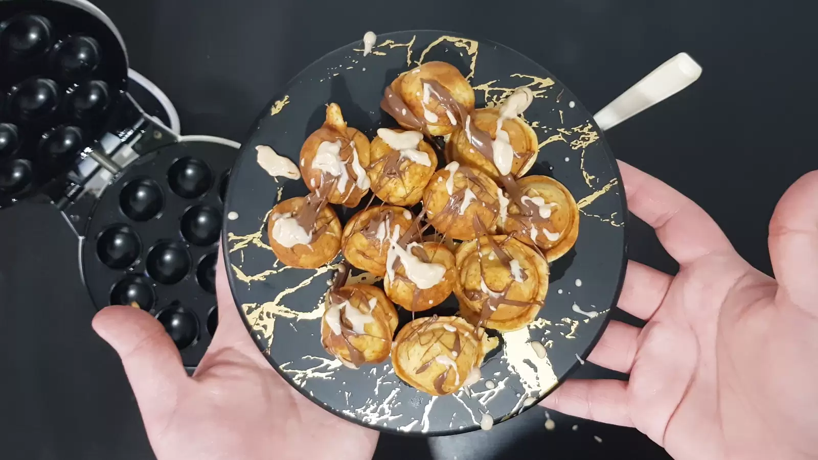 Pancake balls with Nutella and Kinder Bueno