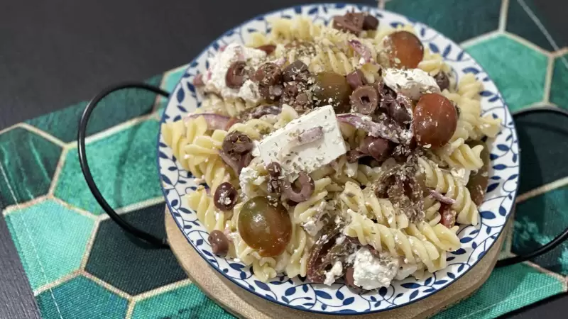 pasta salad with bulgarian cheese and tomatoes