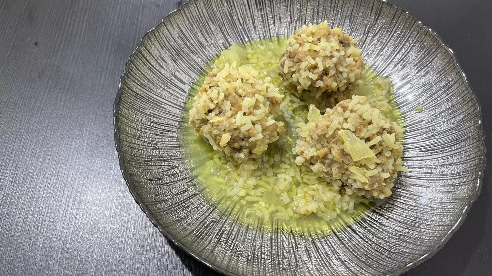 Porcupine Meatballs dish in Onion Sauce on a Plate