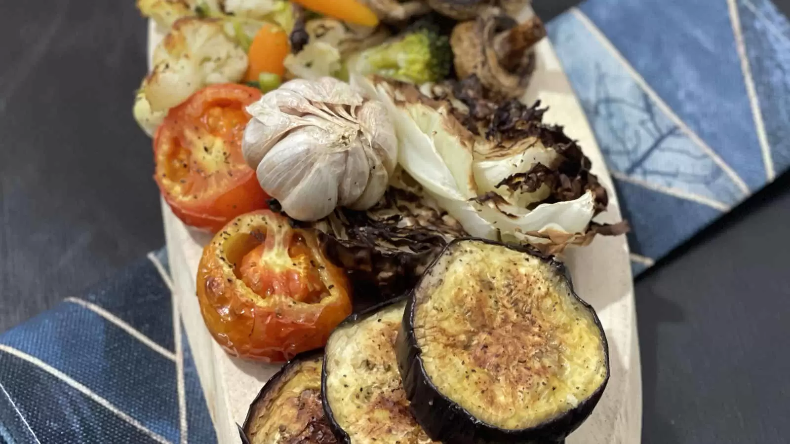 Roasted vegetables Eggplant tomato garlic cabbage and more