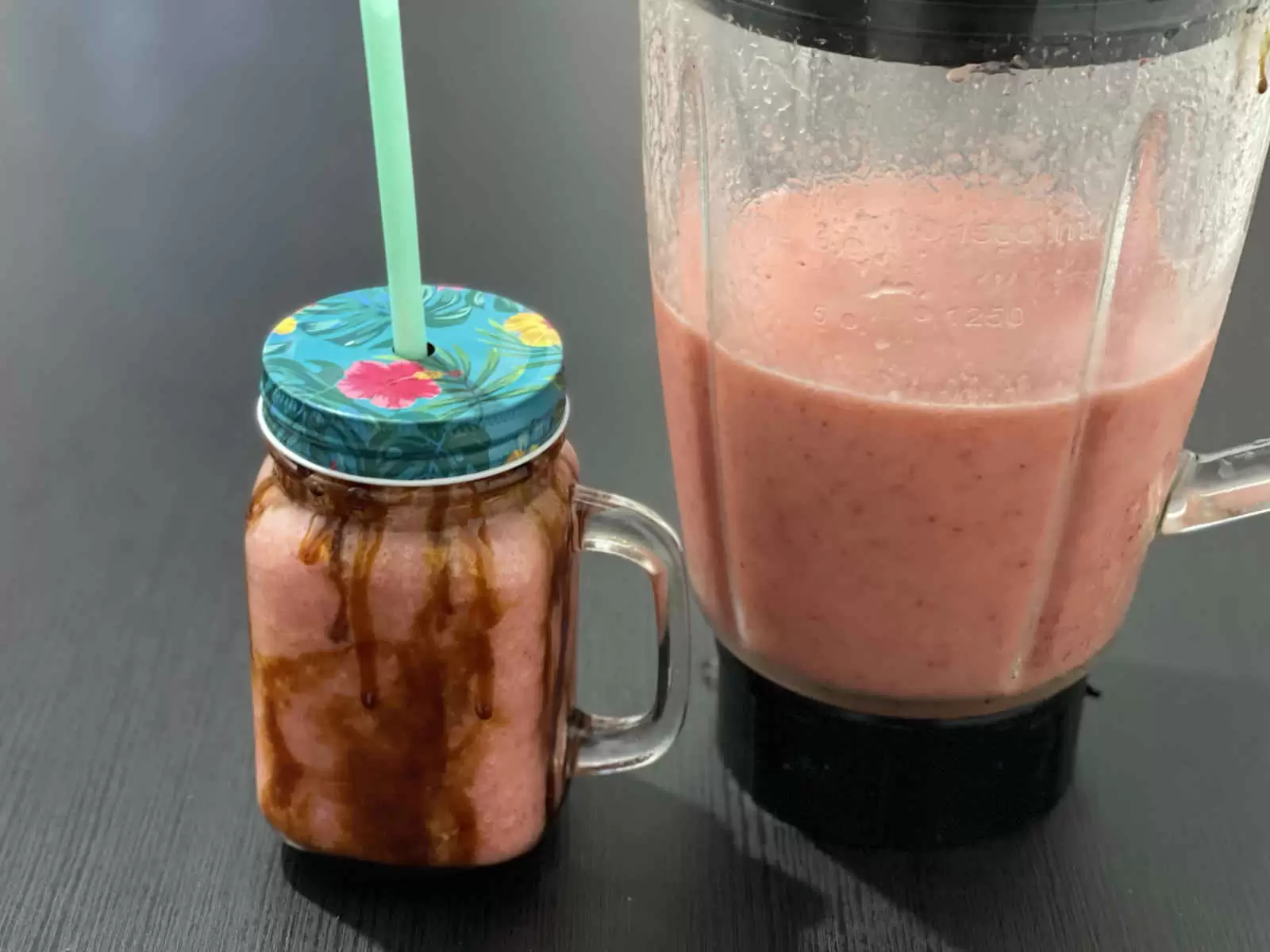 Tasty apple banana and strawberry fruit smoothie