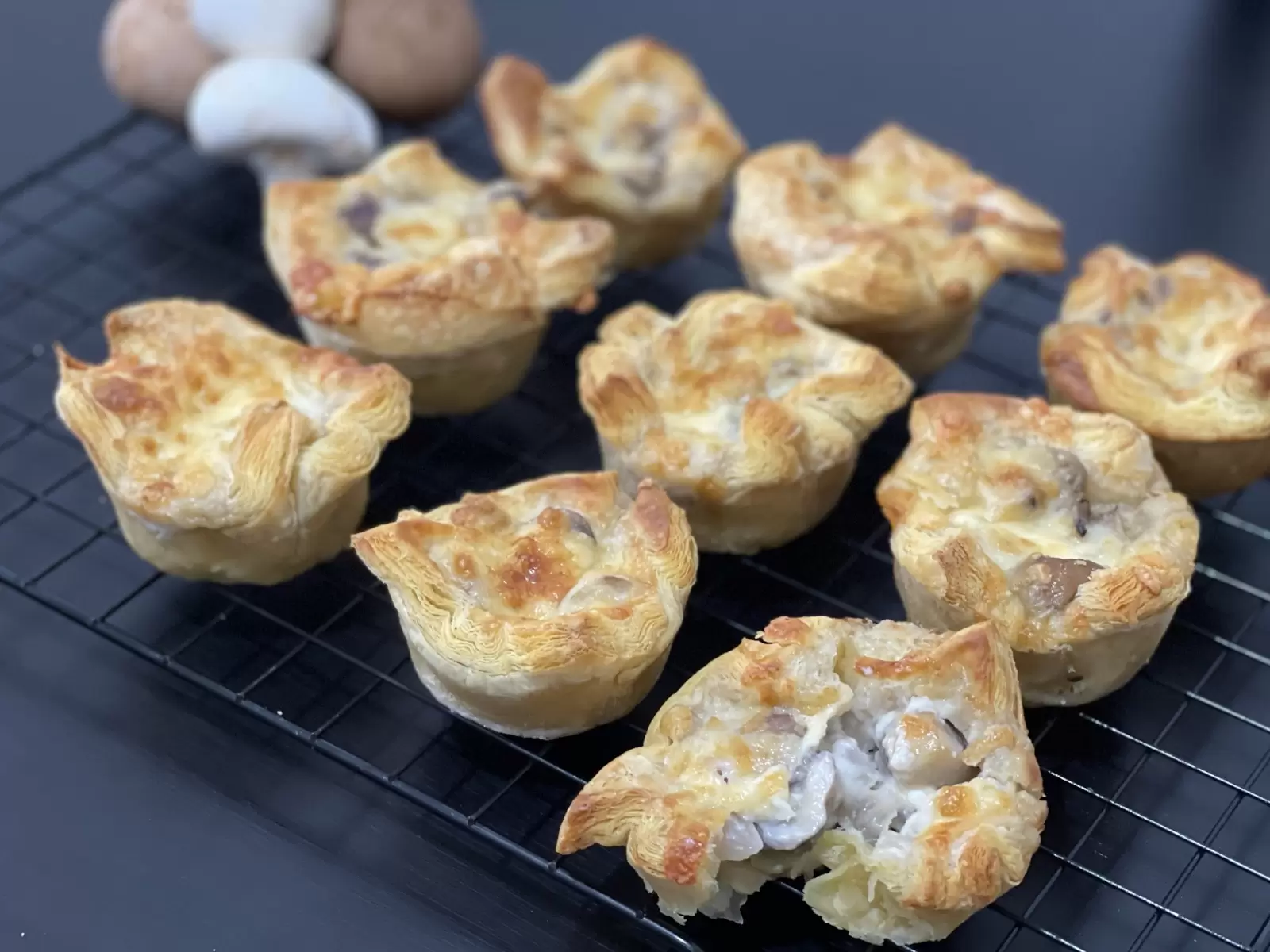 Tasty mushroom and caramelized onion puff pastry tart
