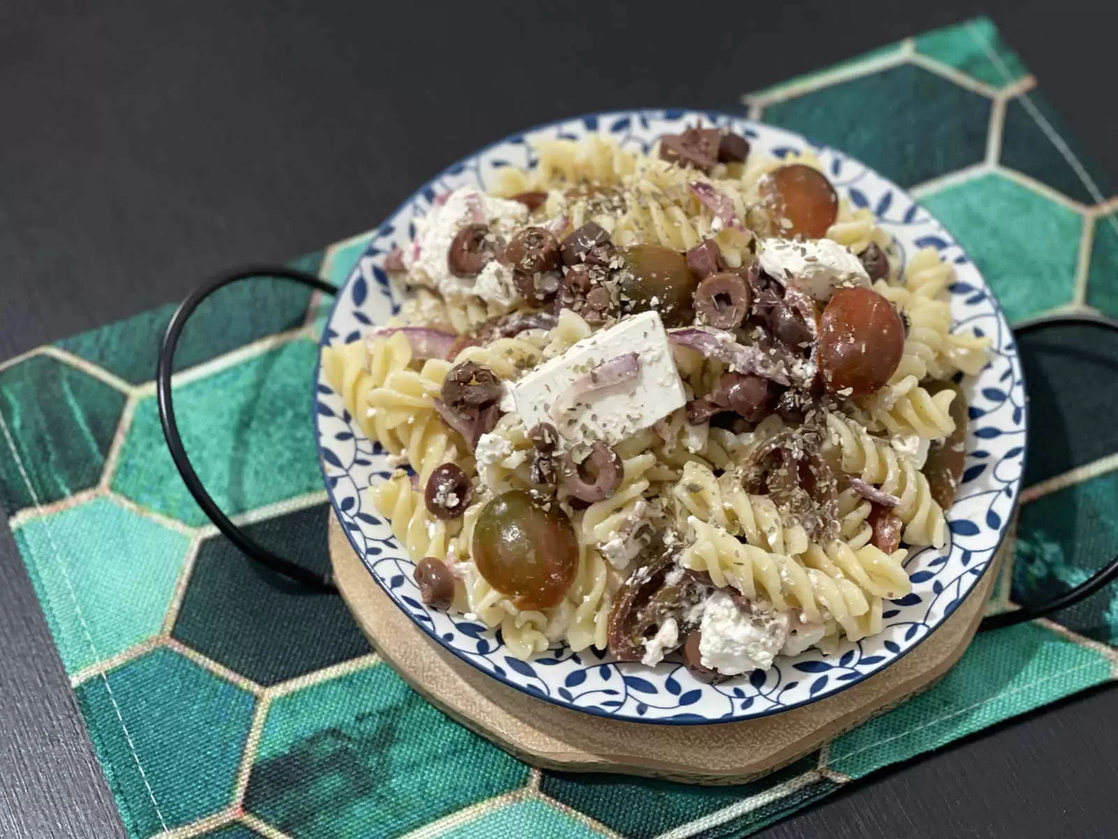 Tasty pasta salad with bulgarian cheese and tomatoes