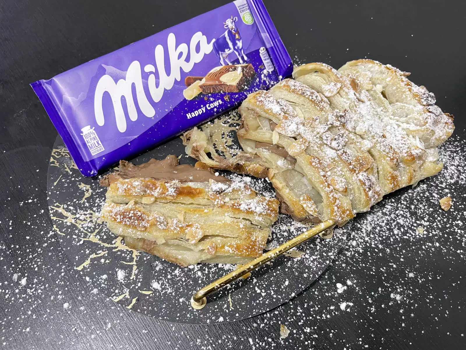 Tasty puff pastry with milka